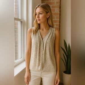 J. Crew Sleeveless Pleated Tie-Neck Leopard Cheetah  Animal Print Tank Top sz S